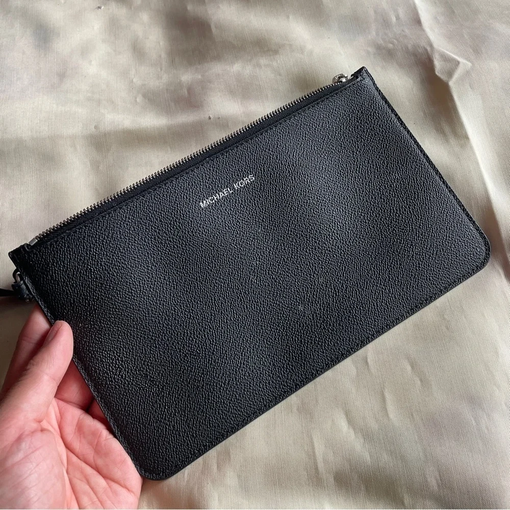 Michael Kors- Black Leather Tote Bag Everyday Work Casual Minimal With Wallet - Picture 7 of 13